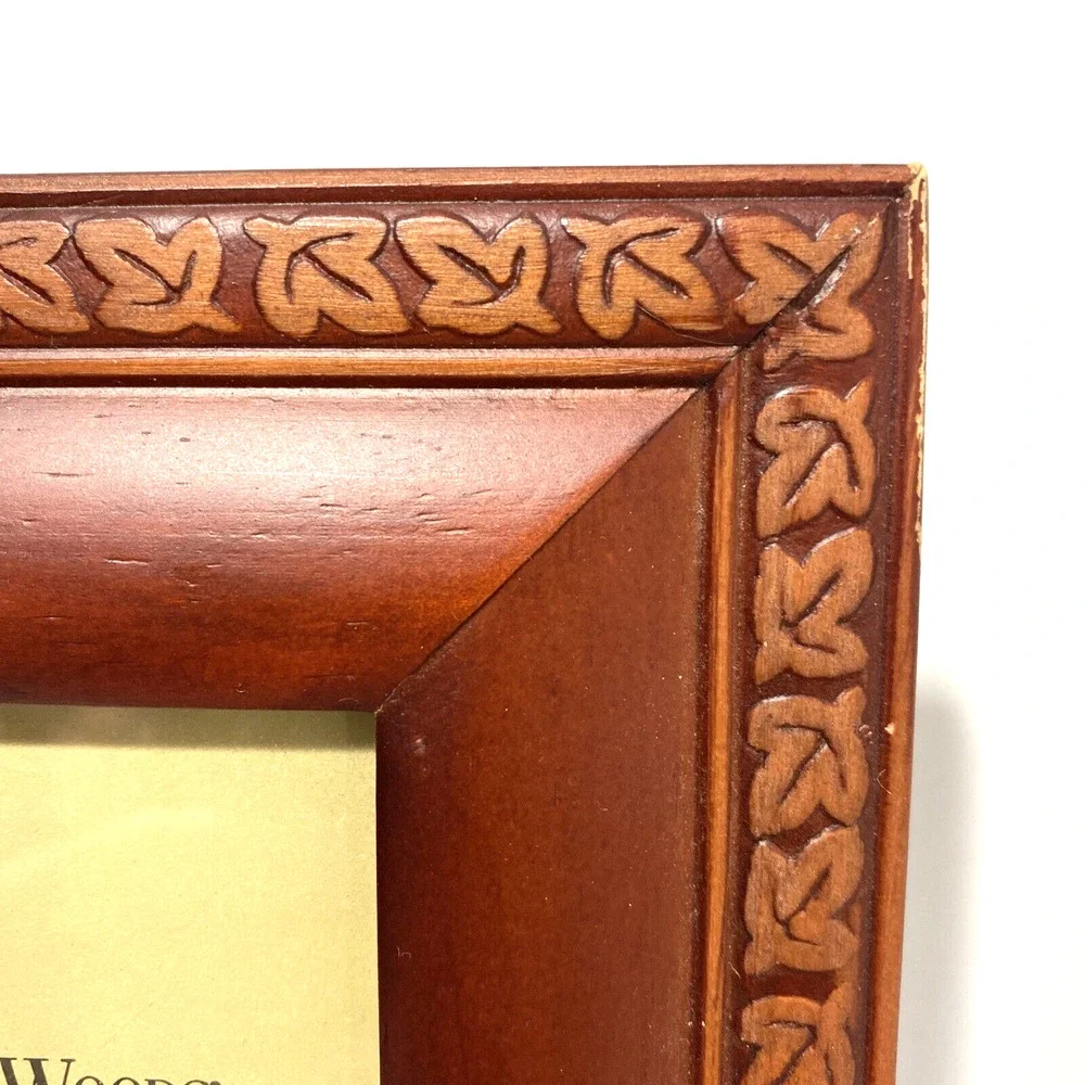 Vintage wooden photo frame Rare Woods by Burnes of Boston carved leaf 3.5 x 5